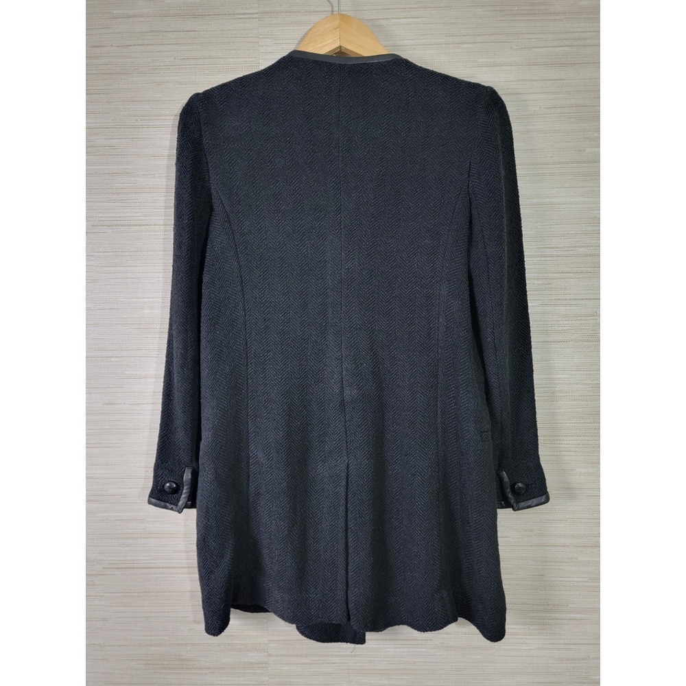 Isabel Marant Women's Wool Blend Herringbone Coat Black Leather Trim - Picture 2 of 9